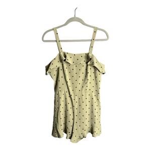 She + Sky Olive Green Romper With Brown Polka Dot Ruffle Detail Size Medium